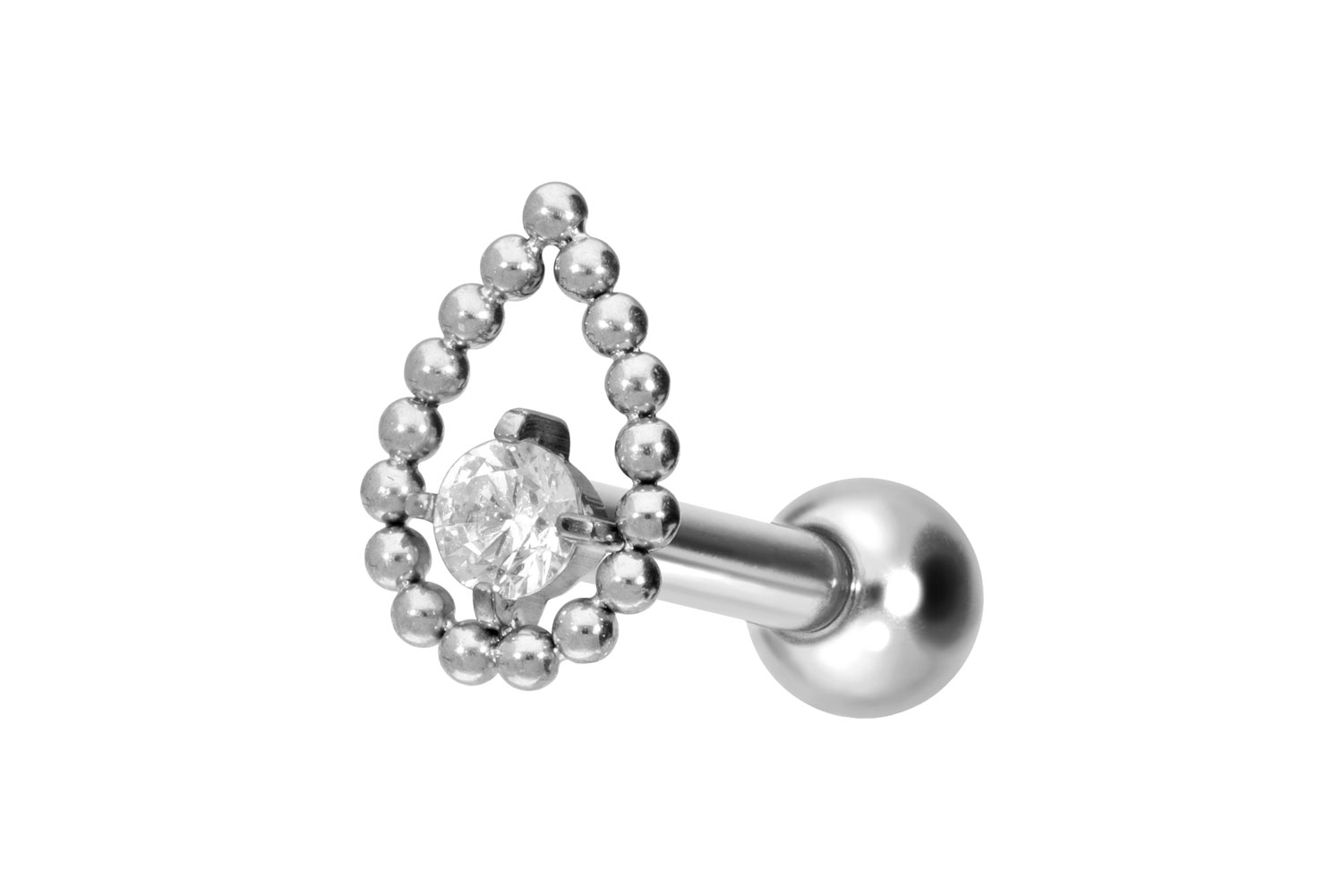 Titan Ohrpiercing mit Innengewinde TROPFEN + KRISTALL